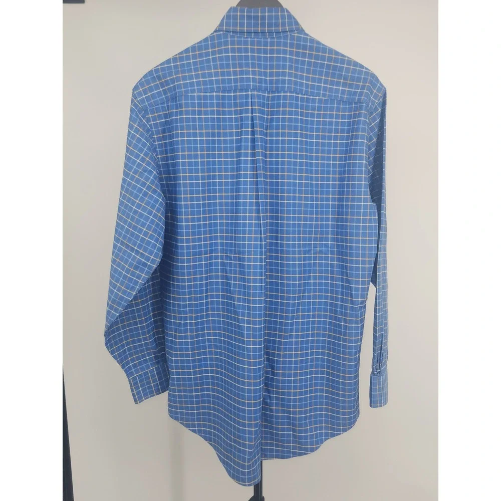 Brooks Brothers Non-Iron Supima Cotton Shirt Blue Tattersall Check Mens Small